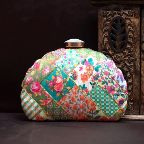 Mixed Pattern Embroidery Moon Shaped Women Clutch Bag