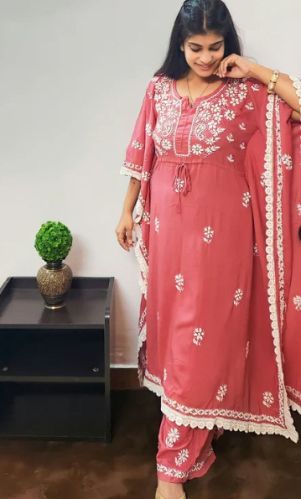 Angelic Attire - Modal Hand Embroidered Chikankari Kaftan Kurti and Palazzo Set