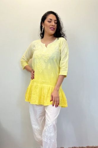 Citrus Crop - Pure Cotton Chikankari Short Top