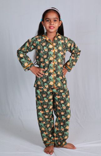 Kids Jungle Theme Olive Pure Cotton Night Dress