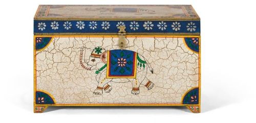 Kraft Creations Unique Elephant Print Antique Finish Wooden Trunk Box