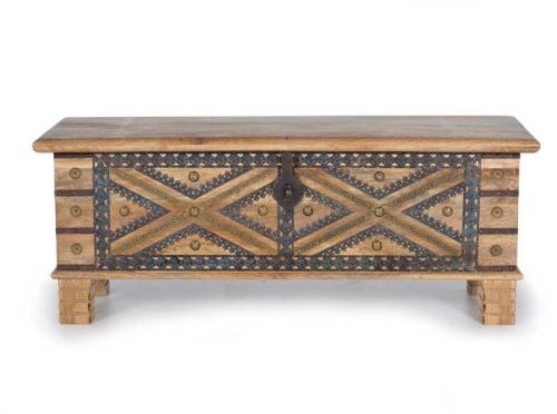 Kraft Creations Antique Finish Wooden Trunk Box For Bedroom 45x116x40 Cms