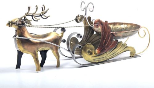 Reindeer & Sleigh Metal Showpiece For Decorative
