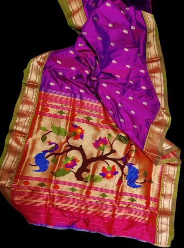 100% Pure Silk Woven Hastakala Paithani Saree in Purple