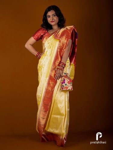Yellow Handloom Single Muniya Yeola Paithani Saree