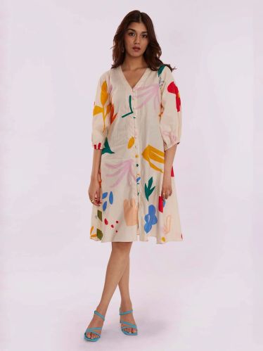 100% Cotton Women Flora Printed Knee-Length Dress, Length : 40 Inches