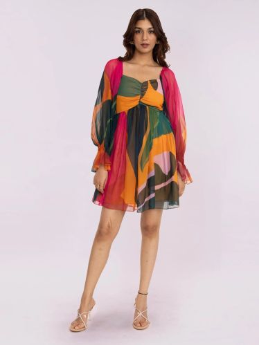 Women Leafy Printed Mini Dress