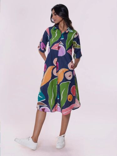 Women Maple Printed Shirt Dress