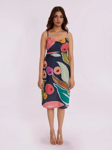 Women Maple Printed Strappy Cowl Dress