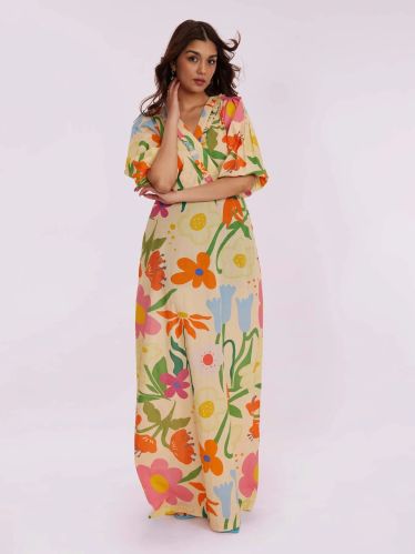 100% Cotton Women Mystic Printed Maxi Dress, Length : 54 Inches