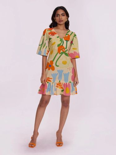 100% Cotton Women Mystic Printed Mini Dress, Length : 35 Inch