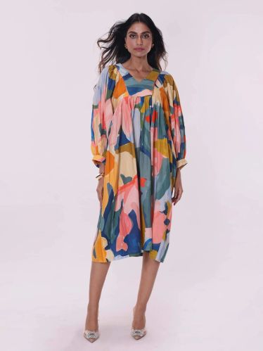 100% Cotton Women Nova Printed Midi Dress, Length : 45 Inchesz