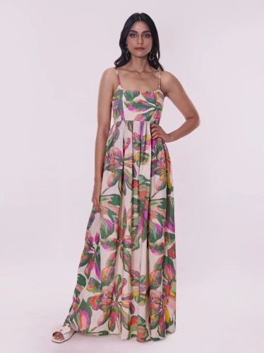 Women Pine Printed Maxi Dress