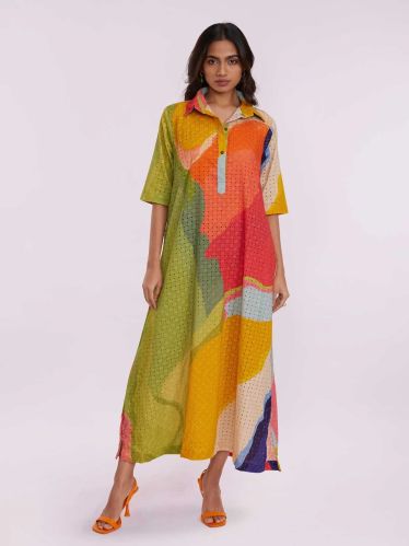 Women Sable Printed Schiffli Midi Dress