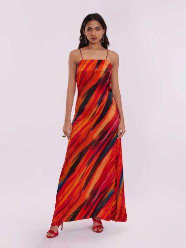 100% Bemberg Silk Women Sepia Printed Slip Dress, Length : 54 Inches