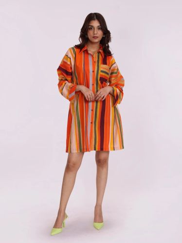 Women Striped Loose Shirt Dress