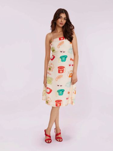 100% Bemberg Silk Women Telly Printed Midi Slip Dress