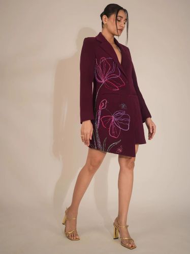 Women Violet Asymmetrical Blazer Dress