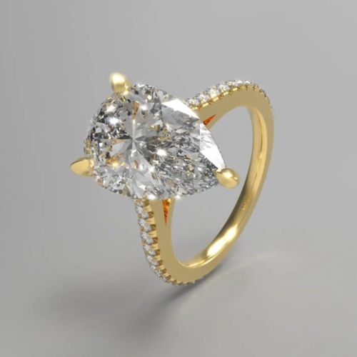 Real Yellow Gold Ring with 2 Carat Pear Cut Diamond
