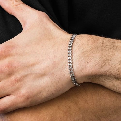Men Curve Silver Bracelet