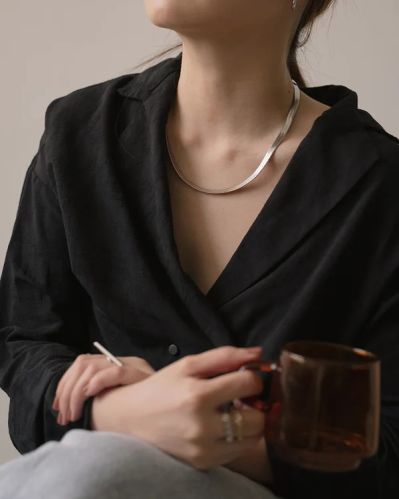 Herringbone Curv Silver Chain for Women