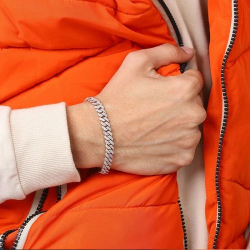 Mioni Curb Link Men's Lab Dia Silver Bracelet