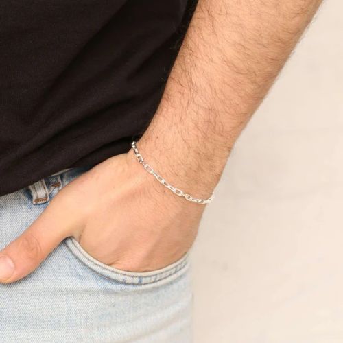 Paper Clip Silver Bracelet For Men, Speciality : Adjustable Length