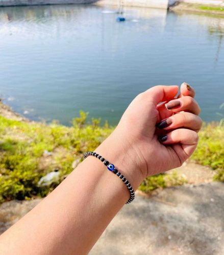 Onyx Silver Veil Eye Charm, Color : Black