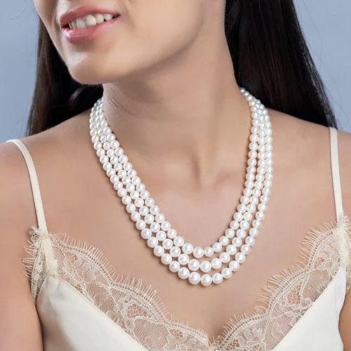 Bridal Radiance Triple-Strand White Freshwater Women Pearl Necklace