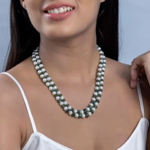 Emerald Euphoria Freshwater Women Pearl Necklace, Color : White