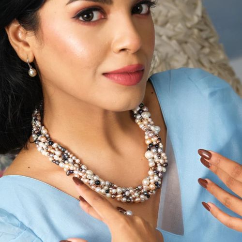 Freshwater Multicolor Twisted Baroque Women Pearl Necklace