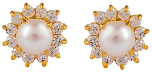Glow CZ And Pearl Women Stud Earring
