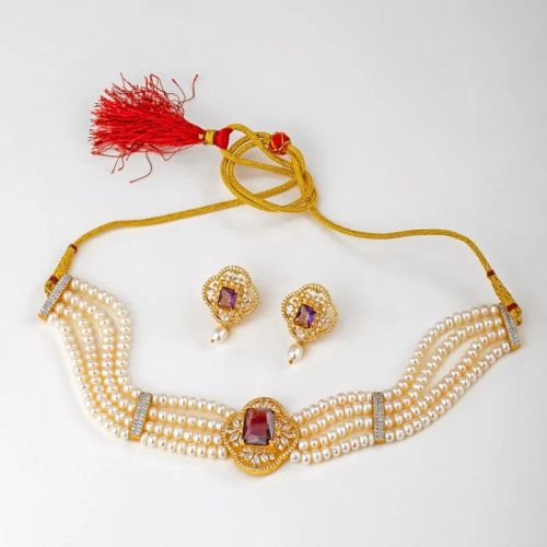 Grace Four-Line Women Pearl Choker Necklace Set