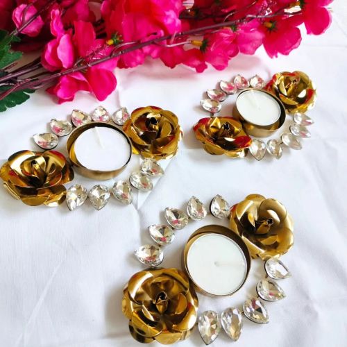 Metal Rose Diyas, Color : Metallic