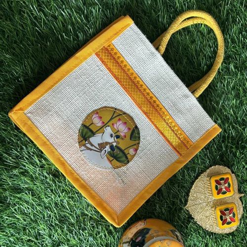 Glass Pichwai Jute Bag