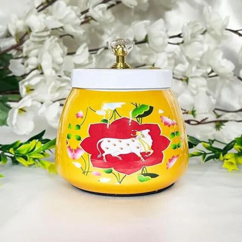 Yellow Pichwai Jar With Cow