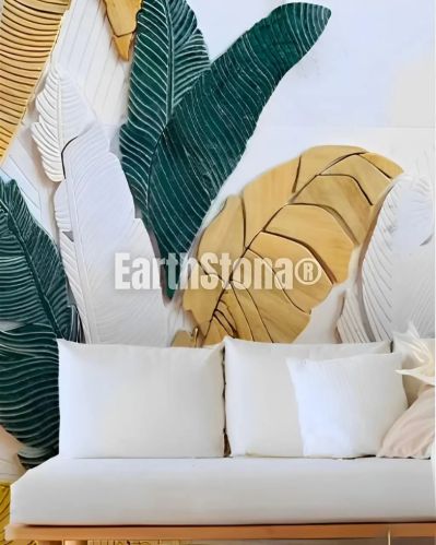 Banana Leaf Pattern Stone Wall Carving Art