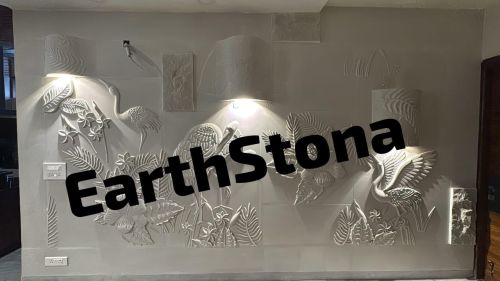 Bird Leaf Crane Design Stone Wall Carving Art