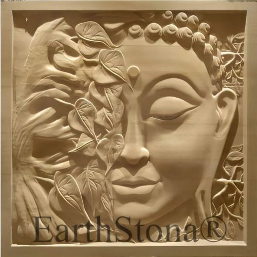 Half Face Buddha & Tree Stone Wall Mural