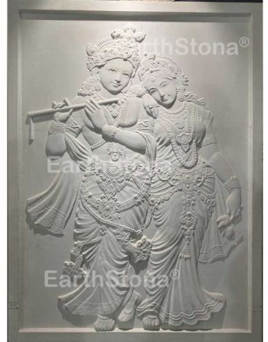 Radha & Krishna With Flute Stone Wall Mural
