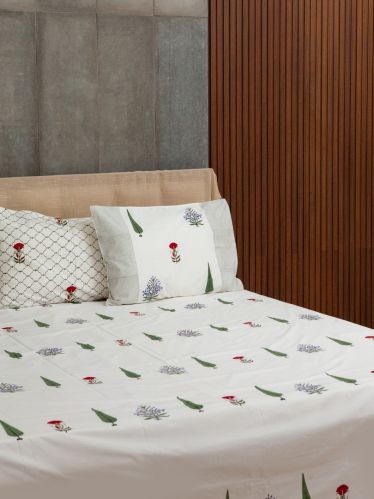 Hand Block Printed Lavender And Carnation Bedsheets