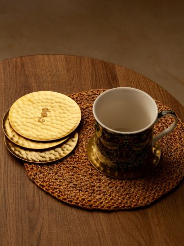 Matte Gold SeaHorse Hammered Brass Coasters