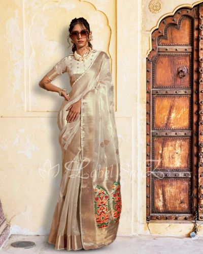 Kora Tissue Handloom Saree With Paithani Pallu