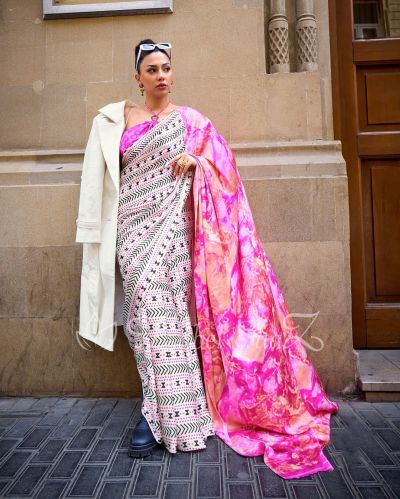 Satya Paul Inspired Printed Satin Crepe Sarees