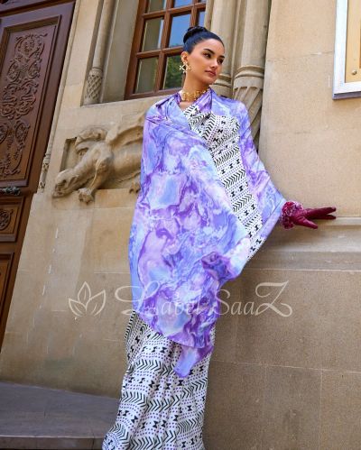 Violet Satya Paul Inspired Printed Satin Crepe Sarees