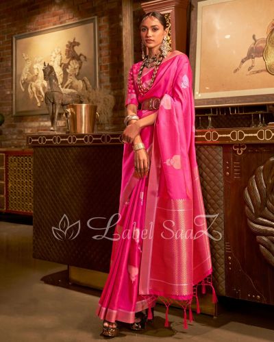 South Silk Zari Base Designer Lotus Handloom Saree