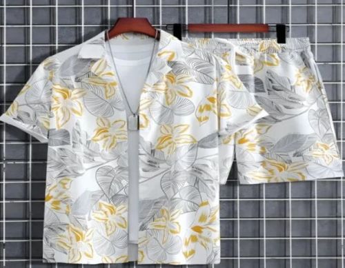 Floral Print Men's Shirt And Shorts Set Short Sleeve