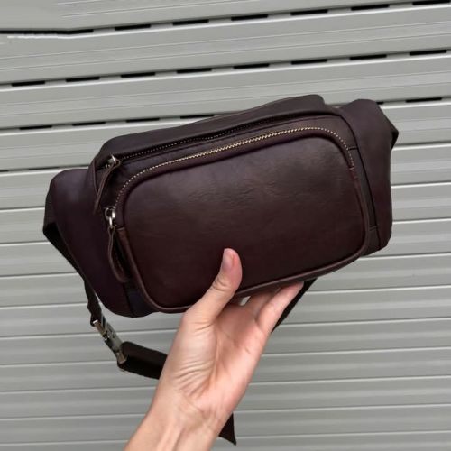 Dark Brown Plain Leather Waist Bag, Color : Light Yellow, Black