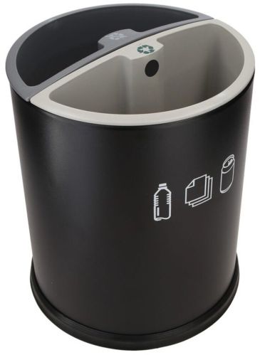 Galvanized Steel+ABS Durable Two Container Dustbin, Color : Black