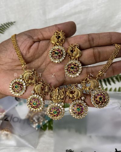 Women Lakshmi Peacock Antique Choker Necklace Set | Aj107